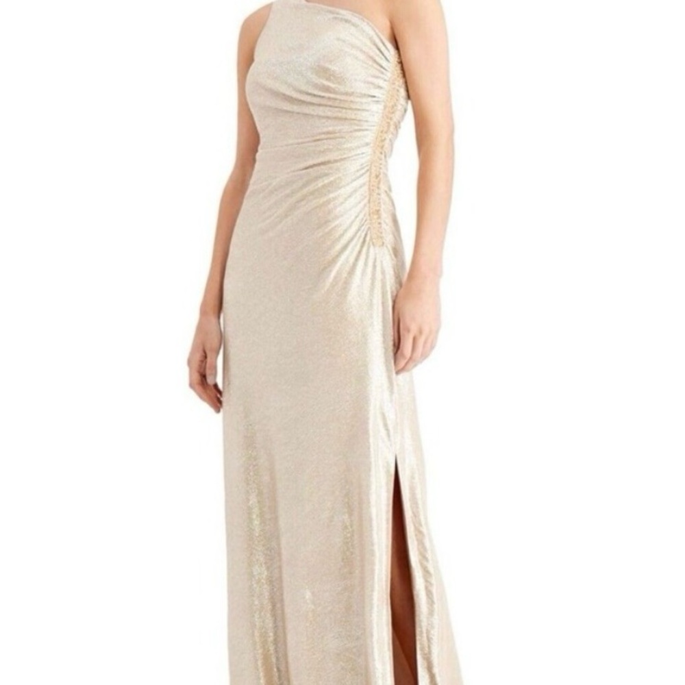 One Shoulder Calvin Klein Gold One Shoulder Evening Gown
